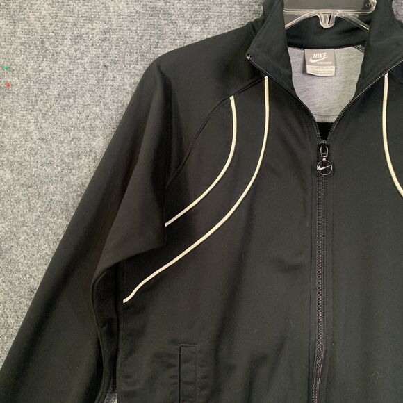 Nike Full Zip Light Weight Jacket Women M Black W/White Cording Pockets Raglan - Picture 5 of 12